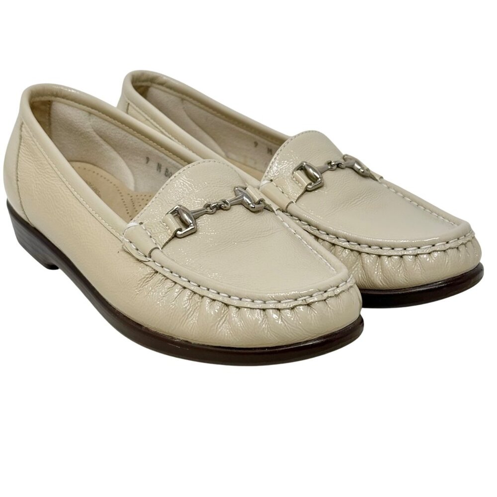 SAS Womens Metro Taupe Web Linen Tan Leather Loafers Size 9M Silvertone Horsebit